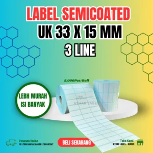 PROMO BARCODE LABEL 33 X 15 - SEMICOAT - GAP - 3LINE - ISI : 5.000 PCS - Blue Glassin